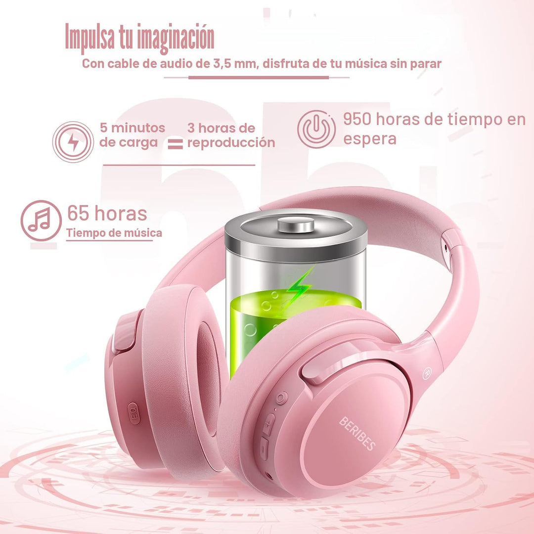 BERIBES Auriculares Bluetooth sobre la oreja, tiempo de reproducció...