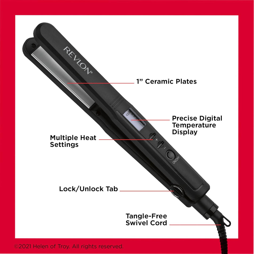 REVLON Perfect Heat - Plancha plana digital de cerámica, 1 pulgada