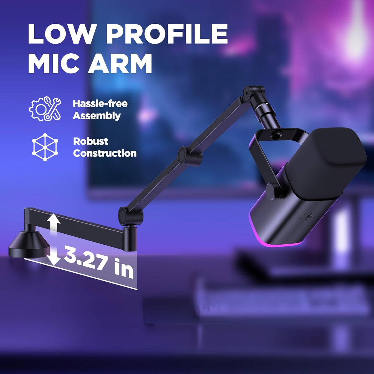 InnoGear Brazo de micrófono de bajo perfil, soporte de brazo
