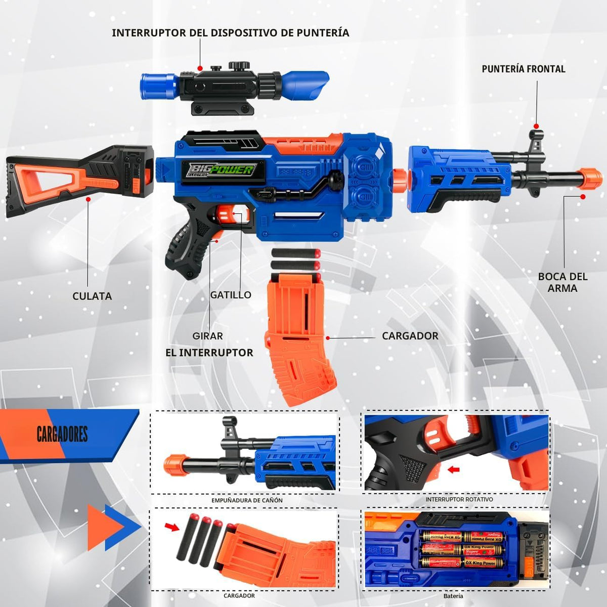 Bigpower Electric Rifle de francotirador de juguete para niños con mira, kit de chaleco táctico, rifle de francotirador automático para niños 4 en 1, rifles de juguete para niños de 8-12, pistolas de