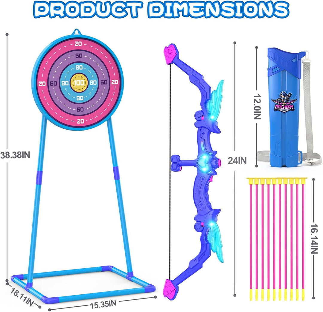 Arco y flecha para niños, juego de tiro con arco iluminado de ángel...