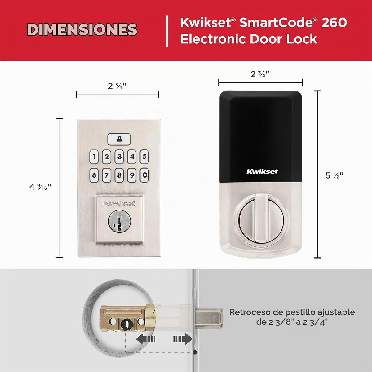 Kwikset SmartCode 260 Cerradura Electrónica de Entrada sin Llave con Teclado y Pestillo de Seguridad, con Auto-Bloqueo, Códigos de Usuario Personalizados, Seguridad Avanzada en Níquel Satinado