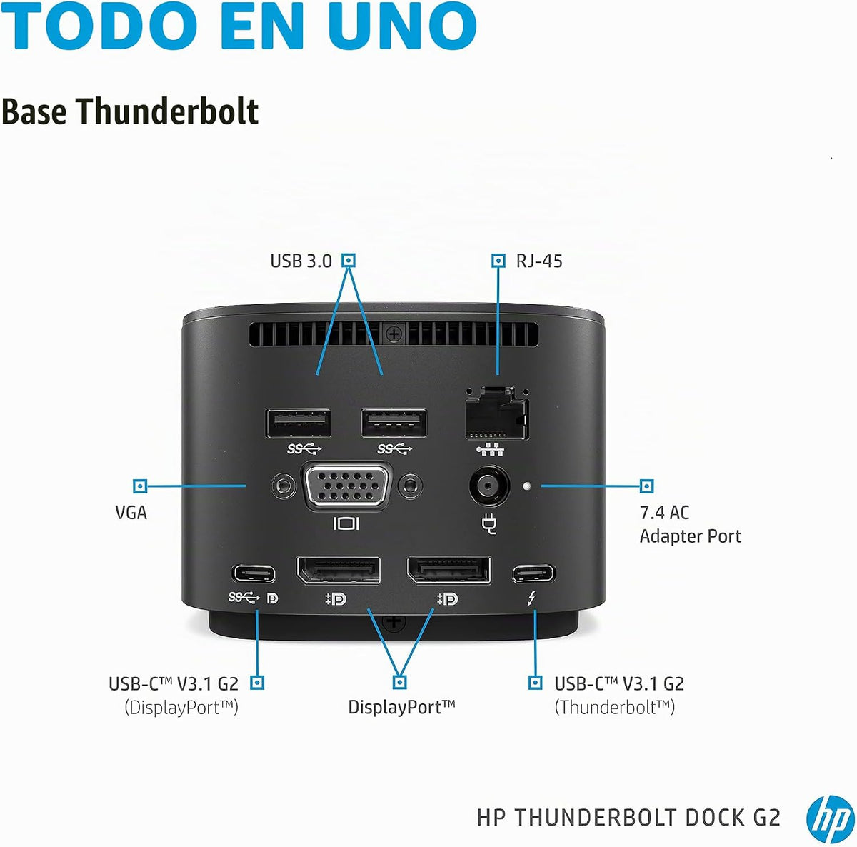 HP Thunderbolt Dock 120W G2 (2UK37AA #ABA) Replicador de puertos de estación de acoplamiento (renovado)