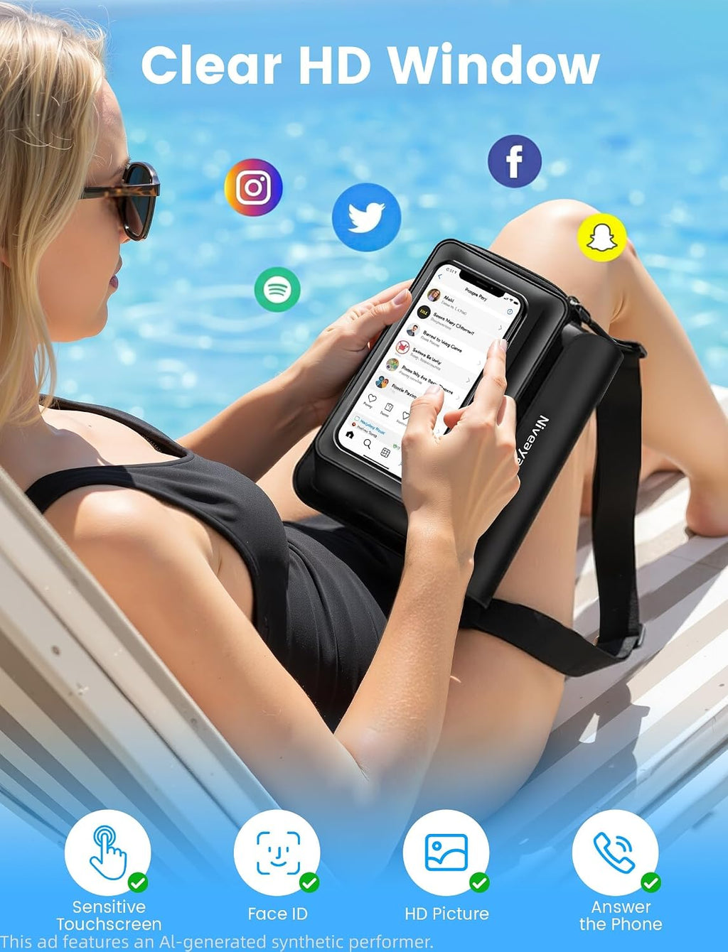 Riñonera impermeable flotante IPX8 para teléfono, pasaporte y