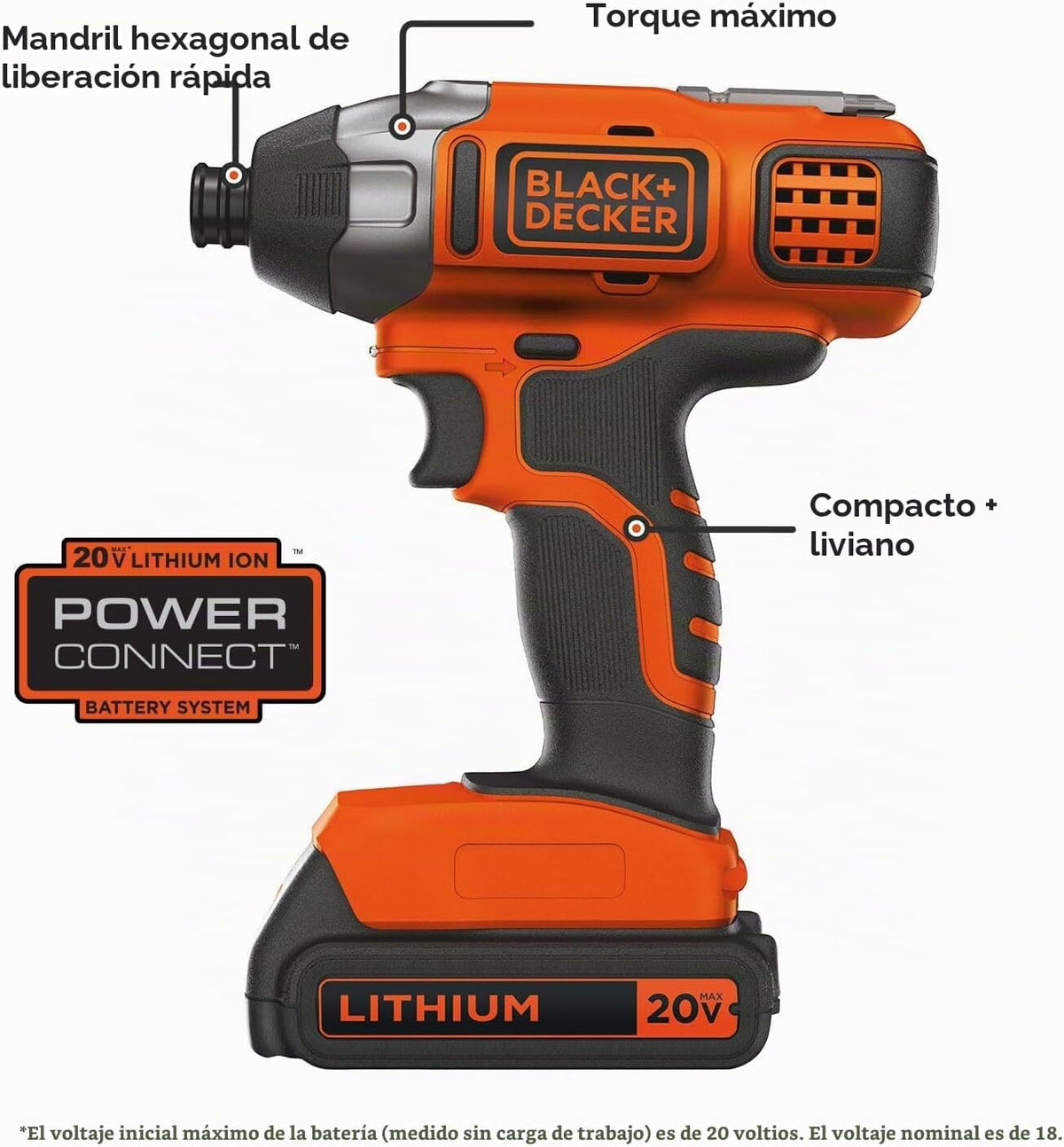 Taladro Black & Decker (BDCI20C) de batería de litio, 20 V máximo
