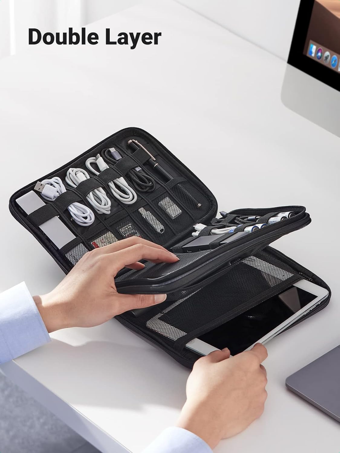 UGREEN Organizador Electrónico de Viaje, Bolsa Organizadora de Cables de Viaje para Cables de Datos, Cargador USB C, Tarjeta SD, Disco Duro, Cable de Carga, Ratón, Banco de Energía, Teléfono, Enchufe