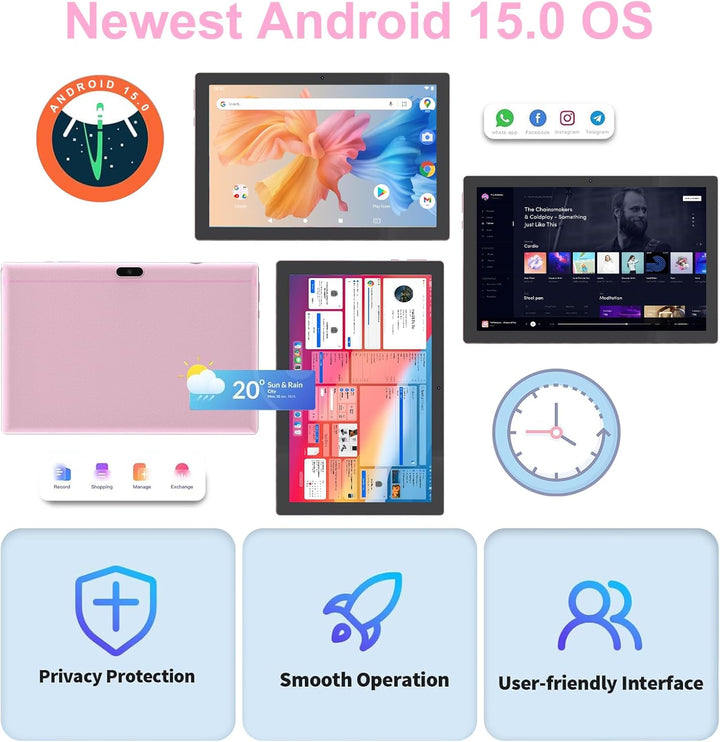 Tablet Android 15, tabletas de 10 pulgadas, 8 GB de RAM+32 GB de RO...