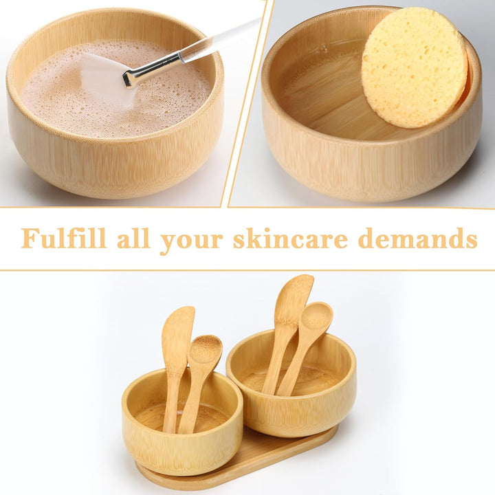 14 piezas de suministros de esteticista de bambú, 2 tazones para me...