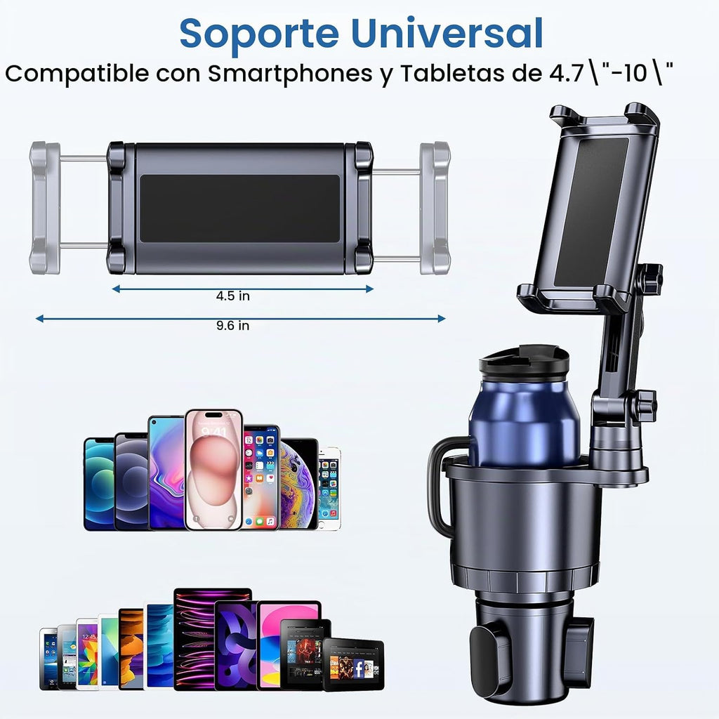 Portavasos para teléfono y tableta, 2 en 1, iPad con brazo extensible ajustable para teléfono de 4.7 a 10 pulgadas, soporte para tableta compatible con iPad Pro Air Mini, Fire, iPhone 17, Galaxy