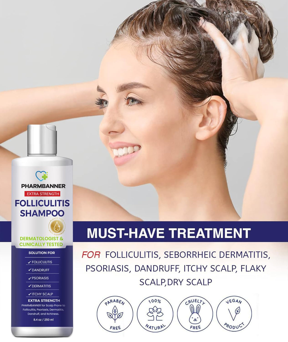 PHARMBANNER Champú antifúngico para foliculitis, dermatitis seborre...