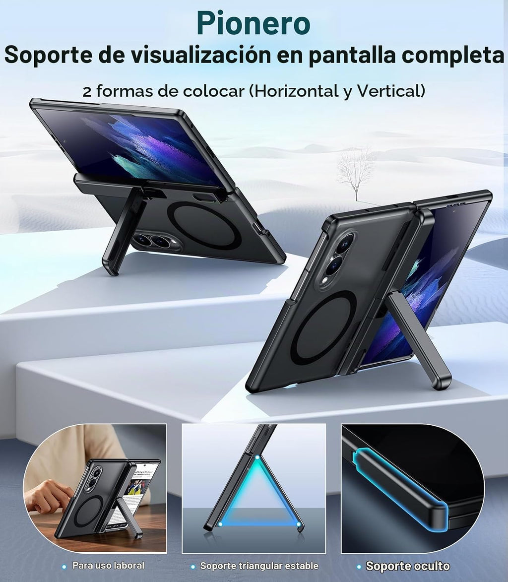 Temdan Funda para Samsung Galaxy Z Fold 8, compatible con MagSafe, protector de pantalla HD integrado y función atril, protección de bisagra, translúcida, mate, a prueba de golpes, para Z Fold de 8
