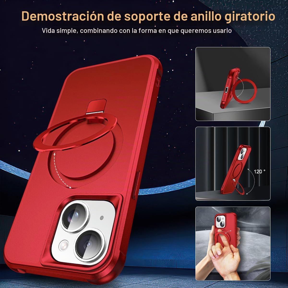 SKYLMW Funda compatible con iPhone 15 con soporte magnético O-Ring invisible de grado militar para iPhone 15 de 6.1 pulgadas [compatible con Mag-Safe] [Gran sensación de agarre], color rojo