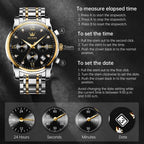 OLEVS Relojes para Hombre de Lujo a prueba de agua Lúminosos de lectura fácil Cronógrafo Con Esmalte Dorado Completo / Blanco Dial / Cara Negra Calendario Pulsera Relojes