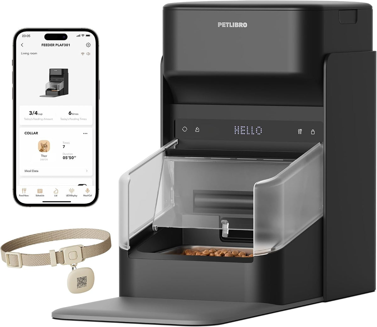 PETLIBRO Comedero automático RFID para gatos, sensor de collar para comidas personalizadas, reconocimiento de gatos, seguimiento de dieta y antirrobo para hogares con múltiples mascotas y diferentes