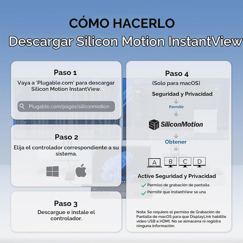 Adaptador USB C, USB 3.0 a HDMI dual para monitores duales