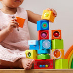 HABA - Diversión con sonidos, bloques de madera de descubrimiento para niños pequeños con sonidos acústicos, juguetes para niños pequeños para actividades de aprendizaje preescolar, (fabricado en