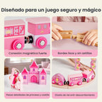 Tiny Land Juego de tren de madera para niñas, juego de tren de princesa
