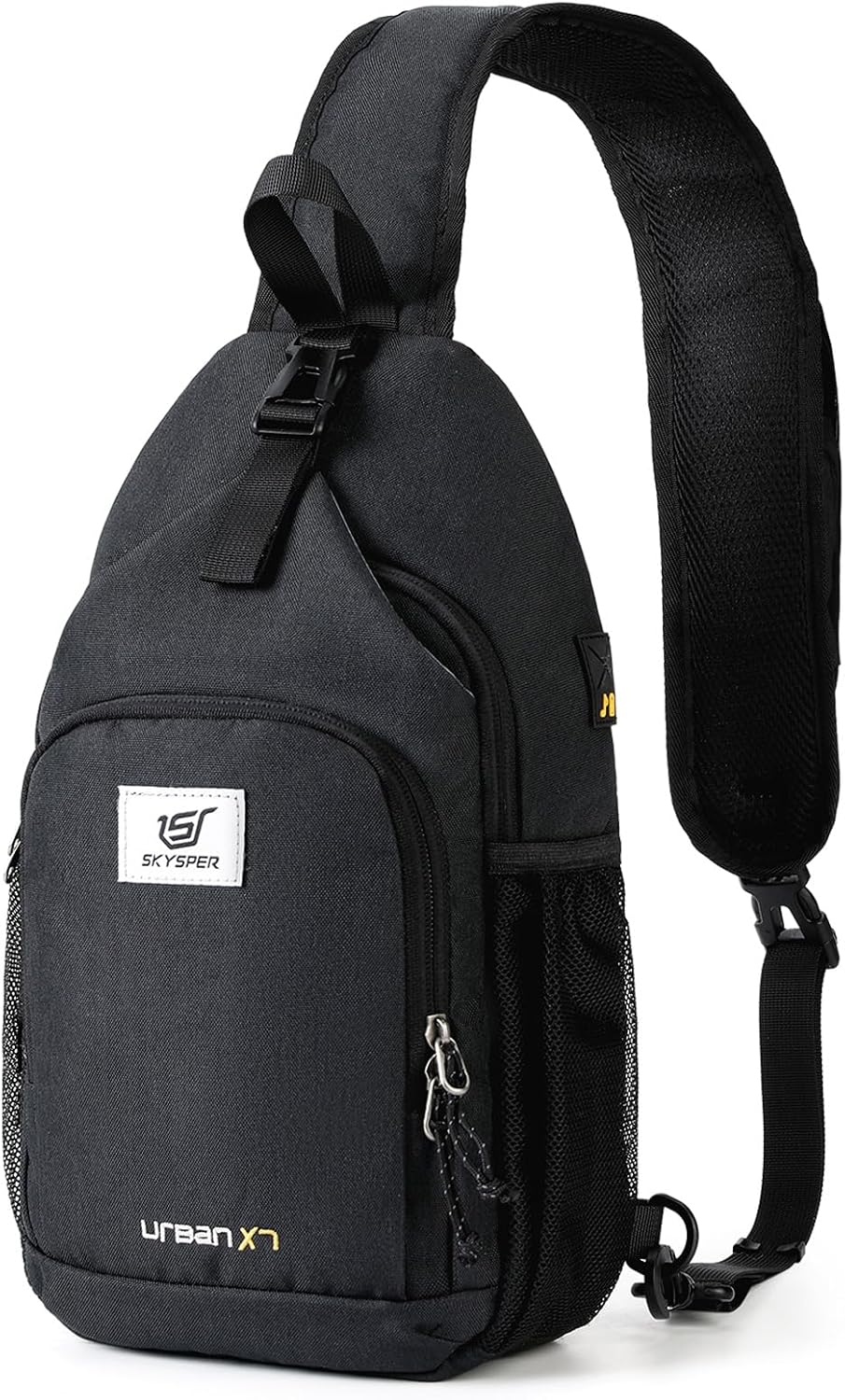 SKYSPER - Mochila cruzada con bloqueo RFID, mochila de bandolera, mochila de hombro, mochila de viaje y senderismo, para mujeres y hombres, Negro, Casual