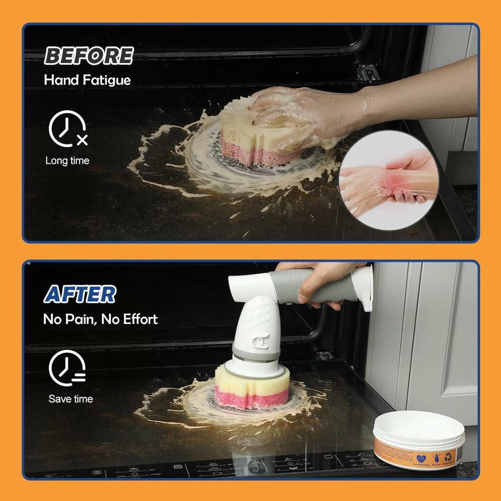 LANMU Varita de esponja eléctrica compatible con esponjas Scrub Daddy/Mommy Sponges, cepillo giratorio inalámbrico con mango cómodo, 5 cabezales reemplazables para limpiar horno, estufa, fregadero