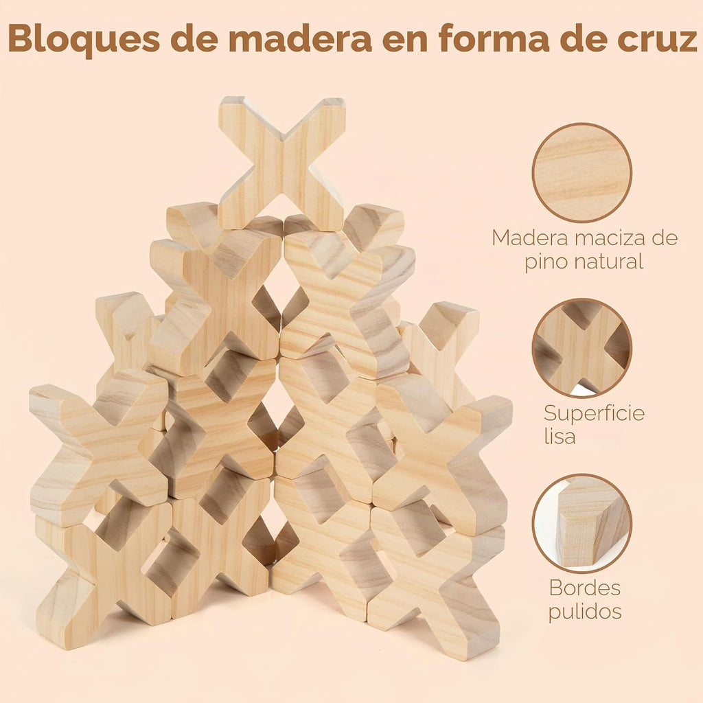 Woodtoe Juego de 80 bloques de construcción de arcoíris, bloques de madera