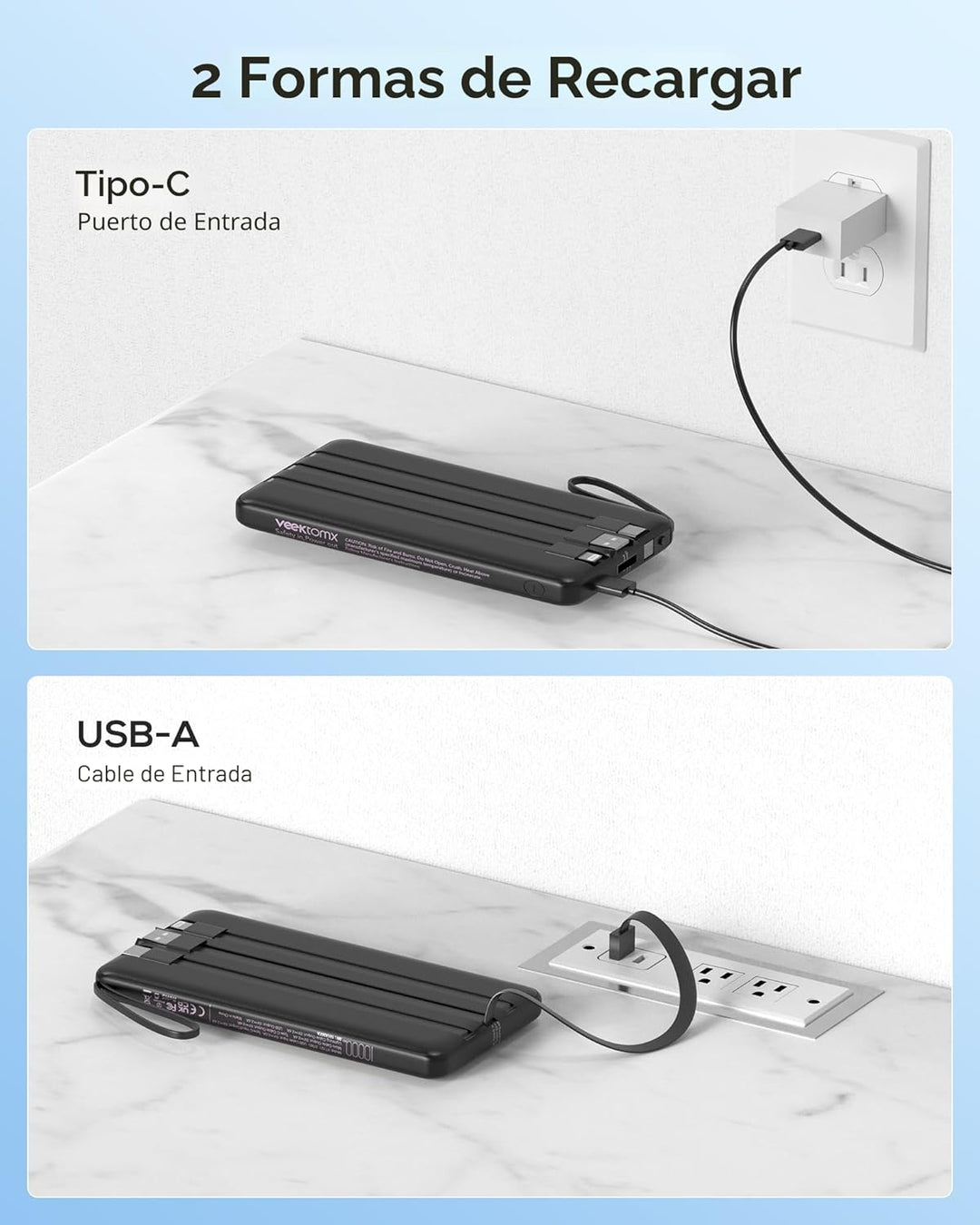 VEEKTOMX Cargador portátil con cables integrados, cargador de bater...