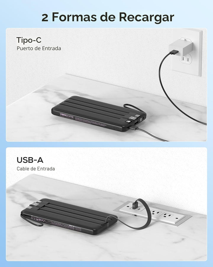 VEEKTOMX Cargador portátil con cables integrados, cargador de bater...