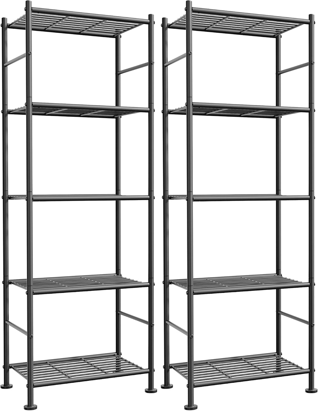 2-Pack Estantes de Almacenamiento de Metal de 5 niveles, 18.4"x12.6"x57.4", Negro