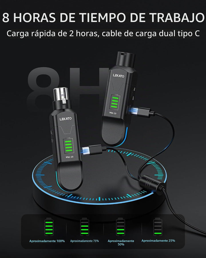 LEKATO Receptor transmisor XLR inalámbrico de 2.4 GHz para micrófon...