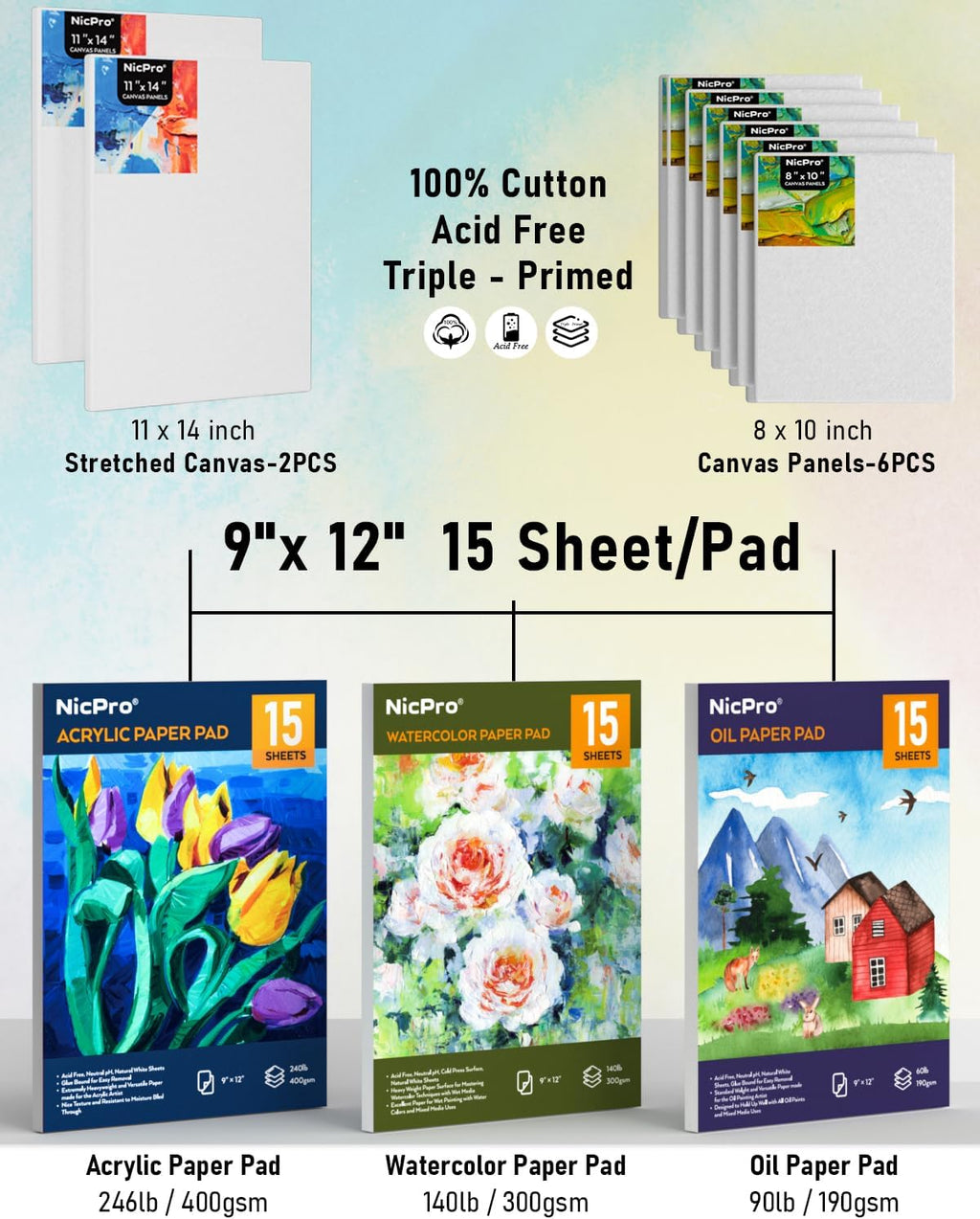 Nicpro - Kit de pintura artística de lujo de 158 piezas para artista con caballete, pinturas y pincel