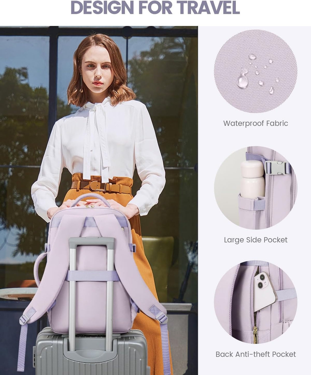 LOVEVOOK Mochila de viaje para mujer y hombre, Púrpura claro, Mochi...