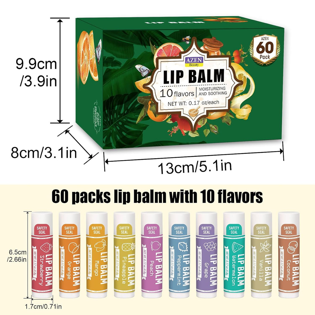 AZEN Paquete de 60 bálsamos labiales, bálsamo labial natural a gran...