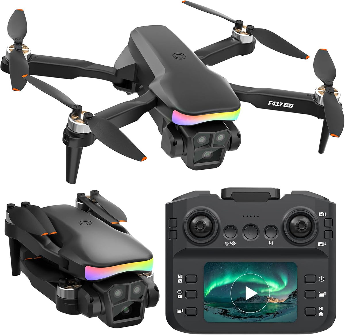 Dron con cámara, FPV Drone con control remoto de pantalla, dron motor sin escobillas para adultos principiantes y niños, 20 minutos de tiempo de vuelo con una tecla, plegable, fácil de volar, juguete