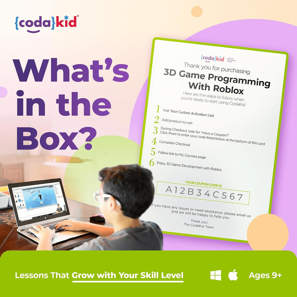 CodaKid Roblox Coding Box para Kids - Diseño de juegos y programación en Lua, para edades 9+ - Incluye 12 meses de acceso y apoyo de mentor en línea