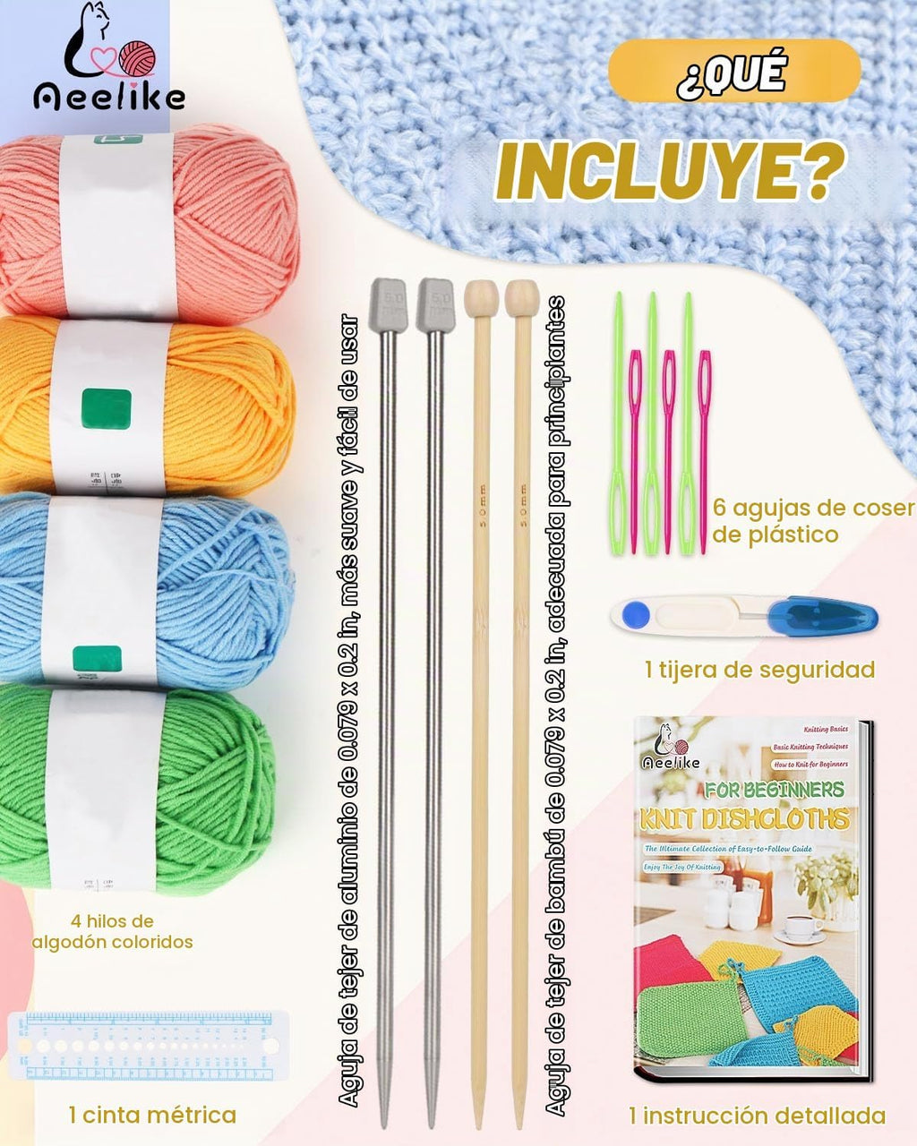 Aeelike Kit de tejido para adultos principiantes, juego de punto de paño de