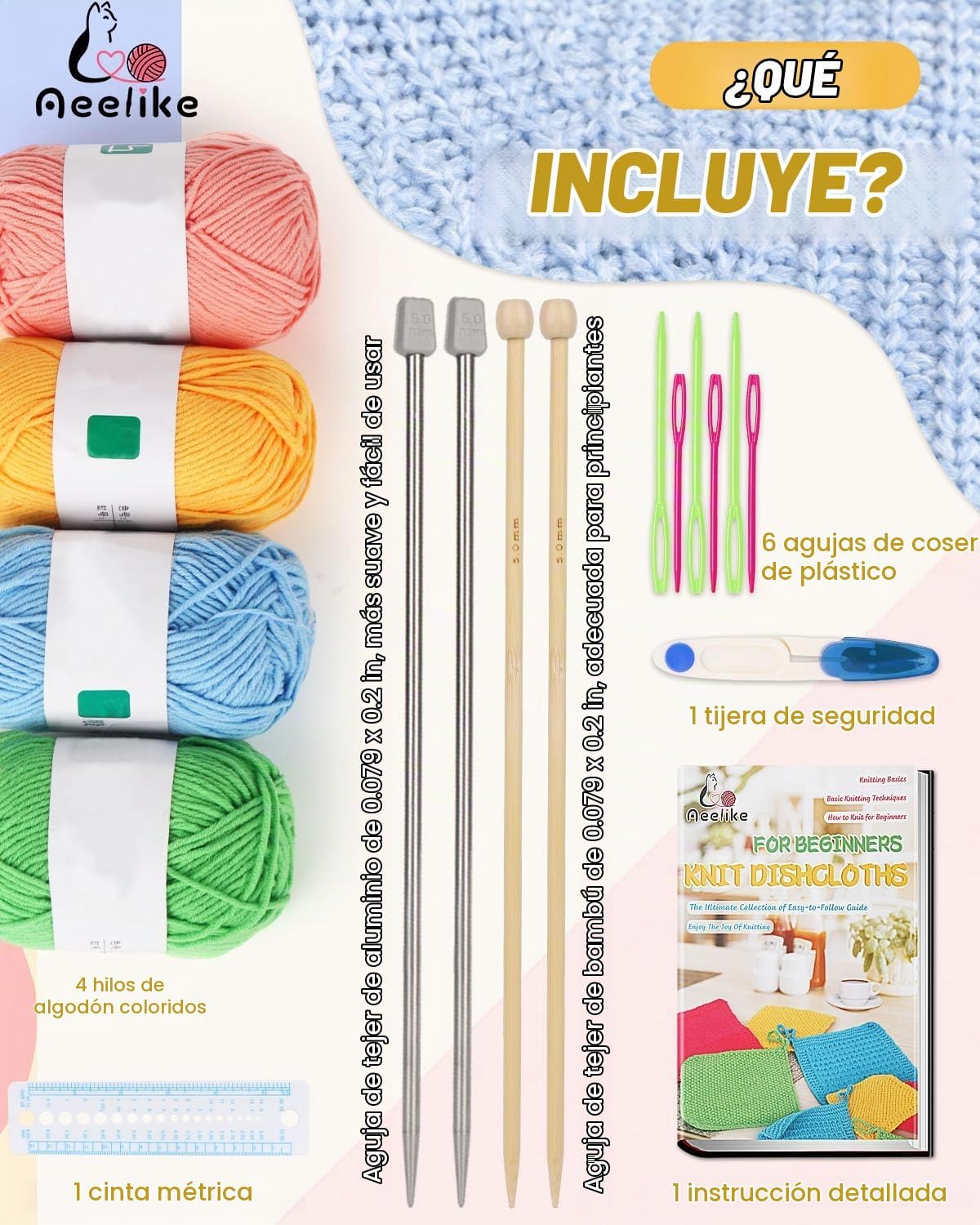 Aeelike Kit de tejido para adultos principiantes, juego de punto de paño de