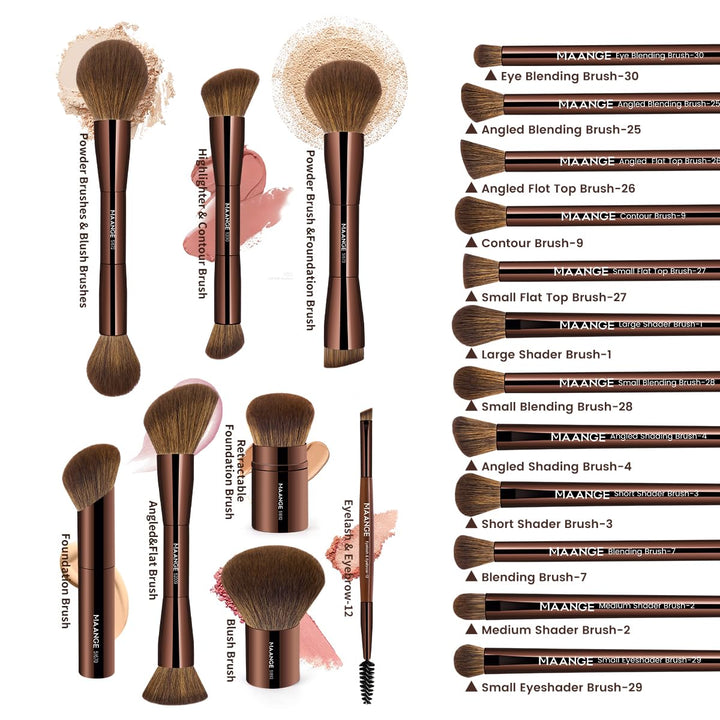 MAANGE Juego de 20 brochas de maquillaje con bolsa, cepillo Kabuki...