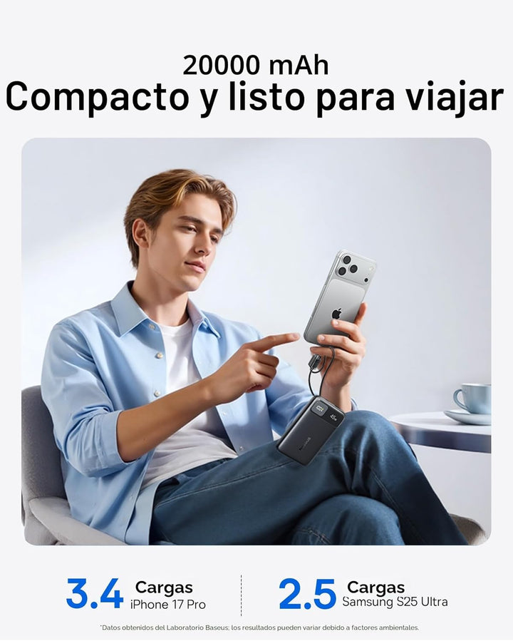 Baseus Cargador portátil compacto de 20000 mAh de 45 W, banco de en...