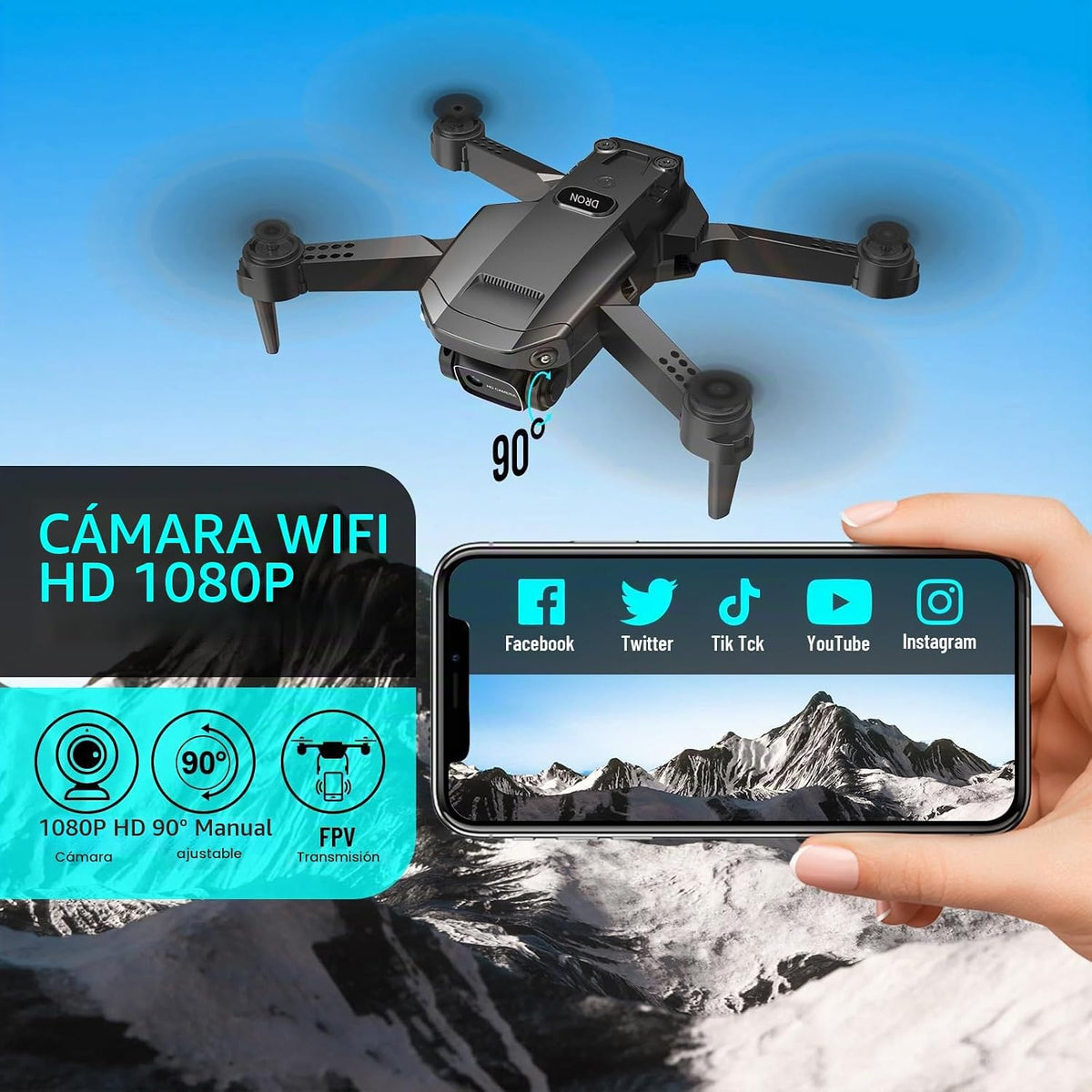 Dron con cámara para adultos, niños principiantes, 1080P HD FPV Mini Drone RC plegable con 2 baterías, retención de altitud, despegue/aterrizaje con una tecla, cámara ajustable de 90°, control de