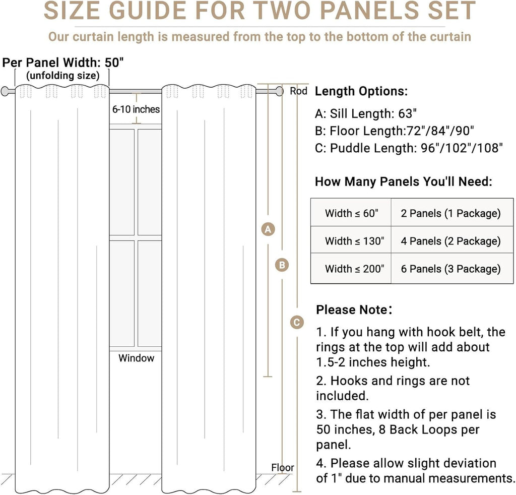 Cortinas opacas de lino para dormitorio de 84 pulgadas de largo, con pestaña trasera, bolsillo para barra, cortinas para sala de estar, juego de 2 paneles de cortinas opacas con