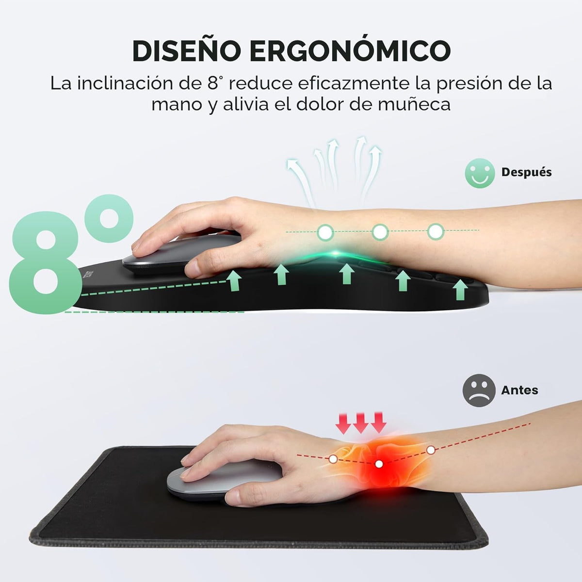 TECKNET Alfombrilla de mouse ergonómica con reposamuñecas, alfombri...