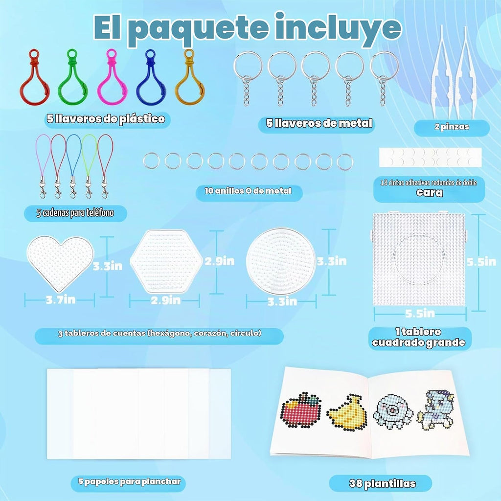 Kit de Cuentas Fusibles para Niños - 11000 Cuentas Fusibles, 20 Colores, 5mm, Juego de Manualidades con Caja de Almacenamiento, Tableros de Conexión, Papel de Planchado y Accesorios, Juguetes y