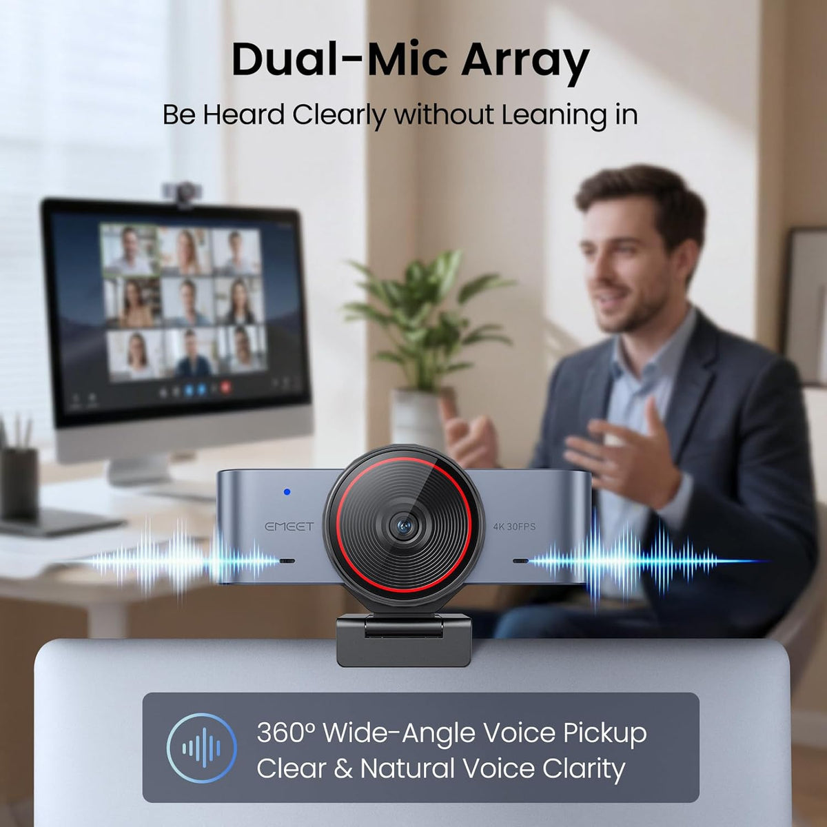 EMEET Cámara web C960 Ultra 4K para Mac y PC, sensor más grande
