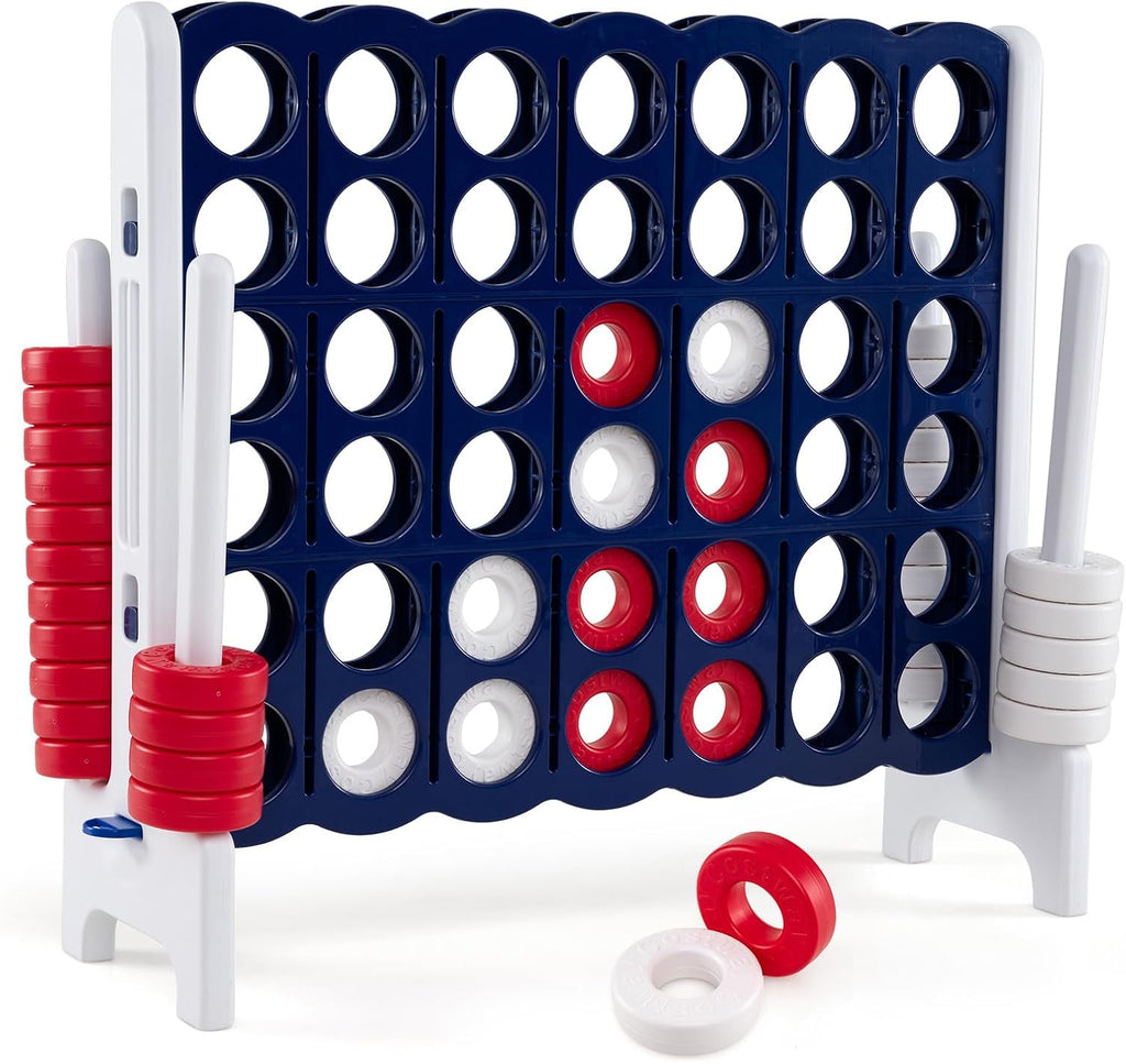 Costzon Giant 4 en una fila, Jumbo 4 a puntuación, juego de mesa gigante para niños y adultos, juego de conexión para patio interior y exterior, de 1.07 m de altura con 42 anillos Jumbo y deslizador