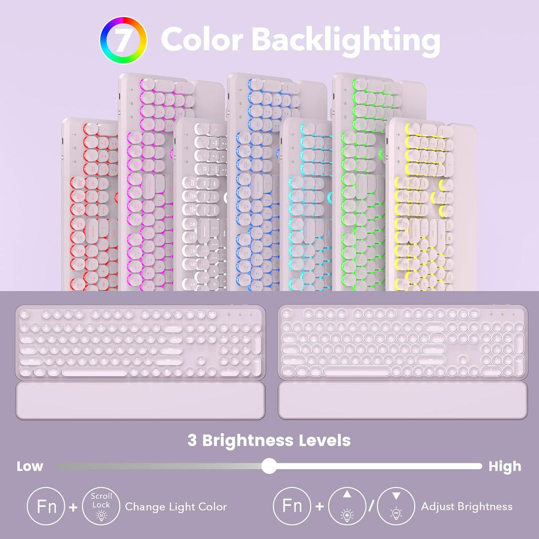 Combo de teclado y mouse inalámbricos, teclas redondas retroilumina...