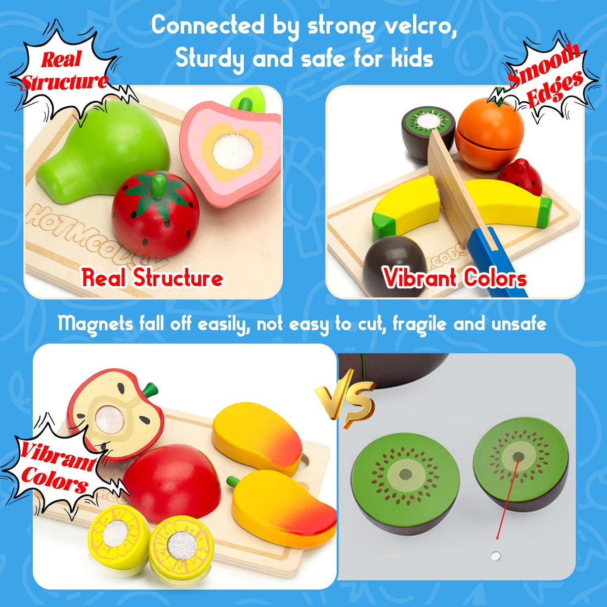 Set de Alimentos de Madera para Jugar de Juegos de Rol para Niños Pequeños Accesorios de Cocina Juguetes Fruta para Cortar Regalo para Niños Niñas Juguetes Educativos Montessori