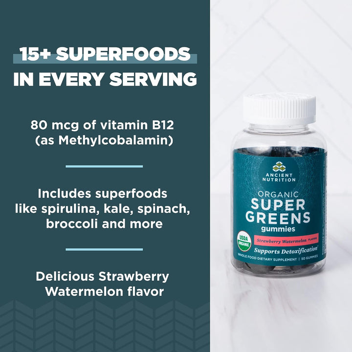 Ancient Nutrition Supergreens - Gomitas orgánicas de superalimento...