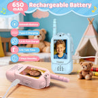 Walkie Talkies de video para niños, con cámara, 5 efectos de voz, filtros y calcomanías creativos, y micro chat, walkie talkie para exploración al aire libre, campamento, patio trasero