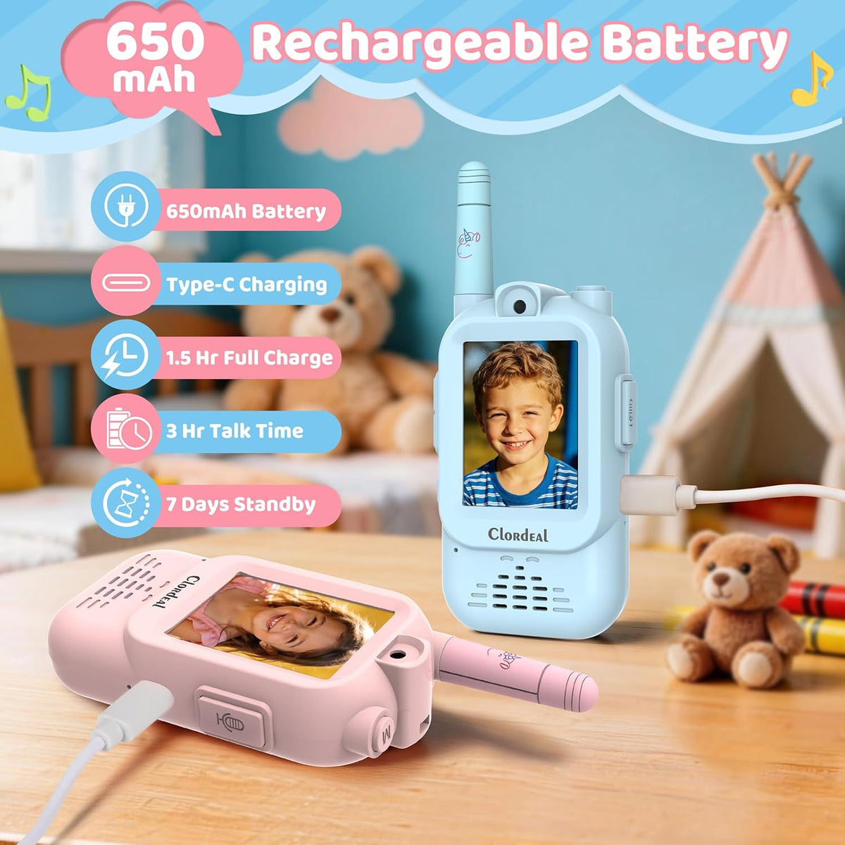 Walkie Talkies de video para niños, con cámara, 5 efectos de voz, filtros y calcomanías creativos, y micro chat, walkie talkie para exploración al aire libre, campamento, patio trasero