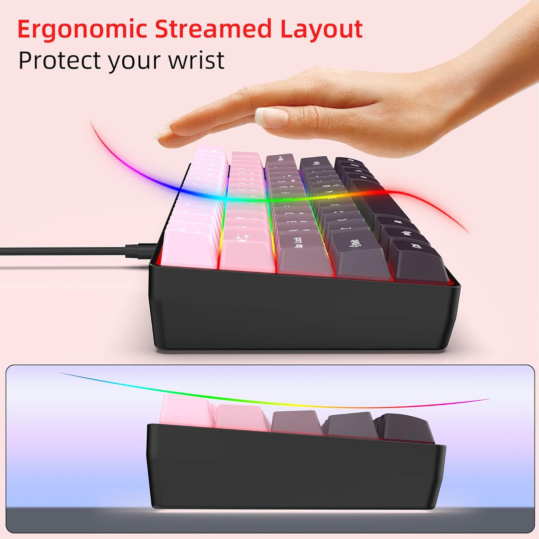 Snpurdiri Teclado para juegos 60% con cable, 61 teclas retroilumina...