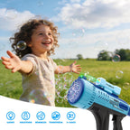 Pistola de burbujas, máquina de burbujas de 57 agujeros, juguetes para niños y niñas con luz colorida, verano al aire libre, fiesta de cumpleaños, regalos de Halloween, color azul